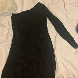 Black glittery one shoulder dress